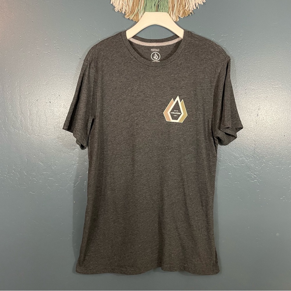 Volcom Gray Men’s Short Sleeve Crewneck Camo Logo Graphic Print Tee Size M